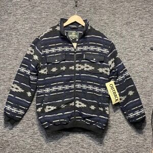 Outback Trading Co Marc Jacket Mens Medium Blue Aztec Wool Blend Sherpa Lined